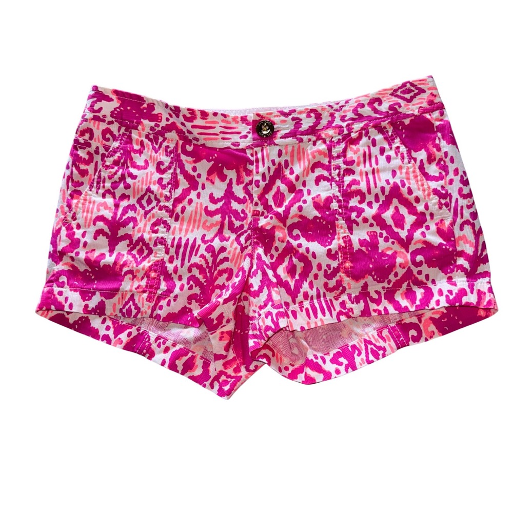 Lilly Pulitzer Liana Shorts 0 Pink White Abstract Ikat Print Preppy Casual